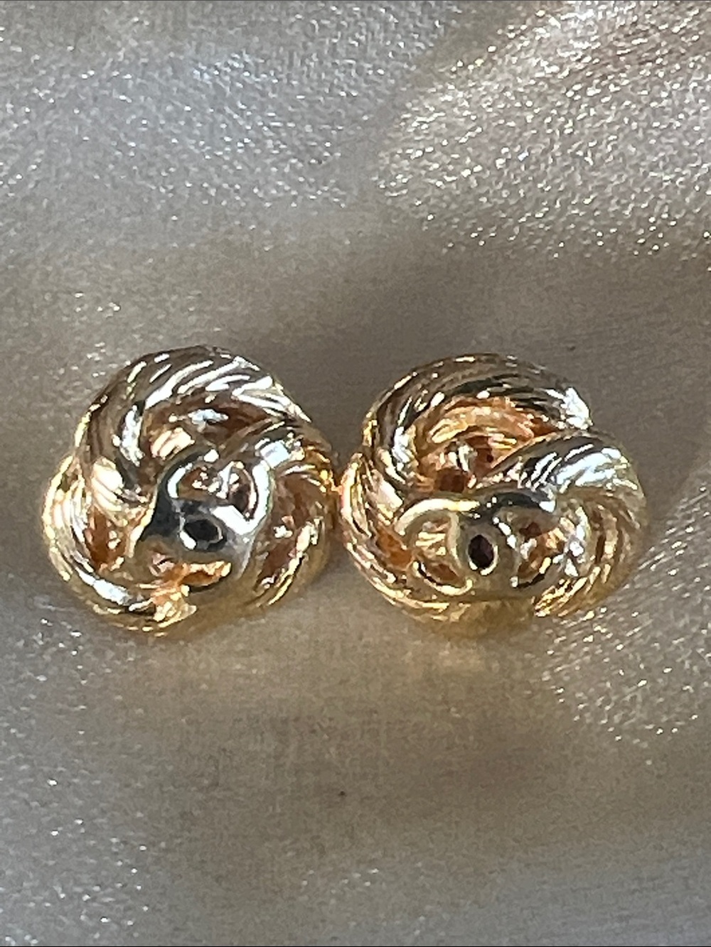 CHANEL Gold-Tone Round Logo Clip Earrings